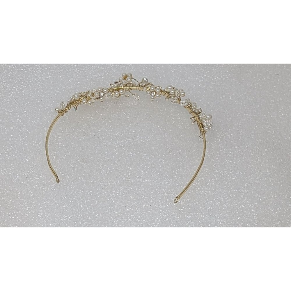 Gold Tone Faux Pearl & Crystal Bridal Headband